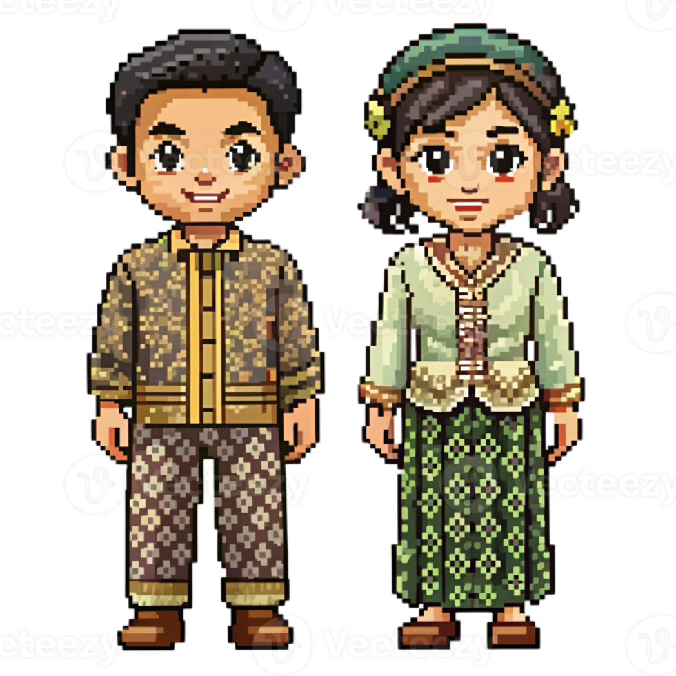 Pixel art of two people in traditional clothing png