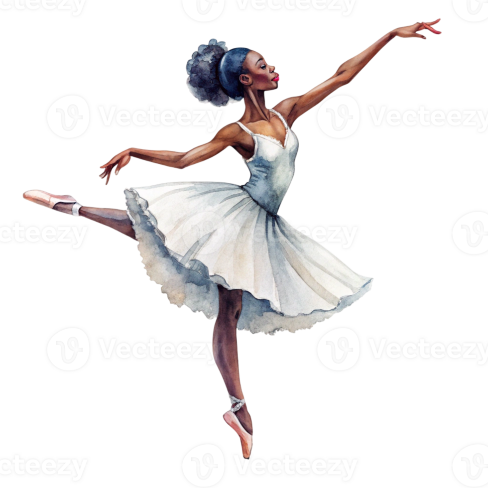 A watercolor painting of a black ballerina png