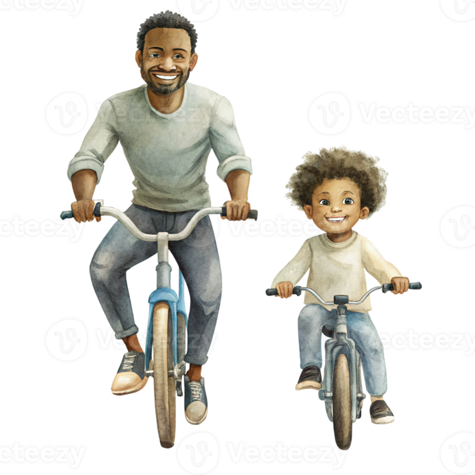 Father and son riding bicycles png
