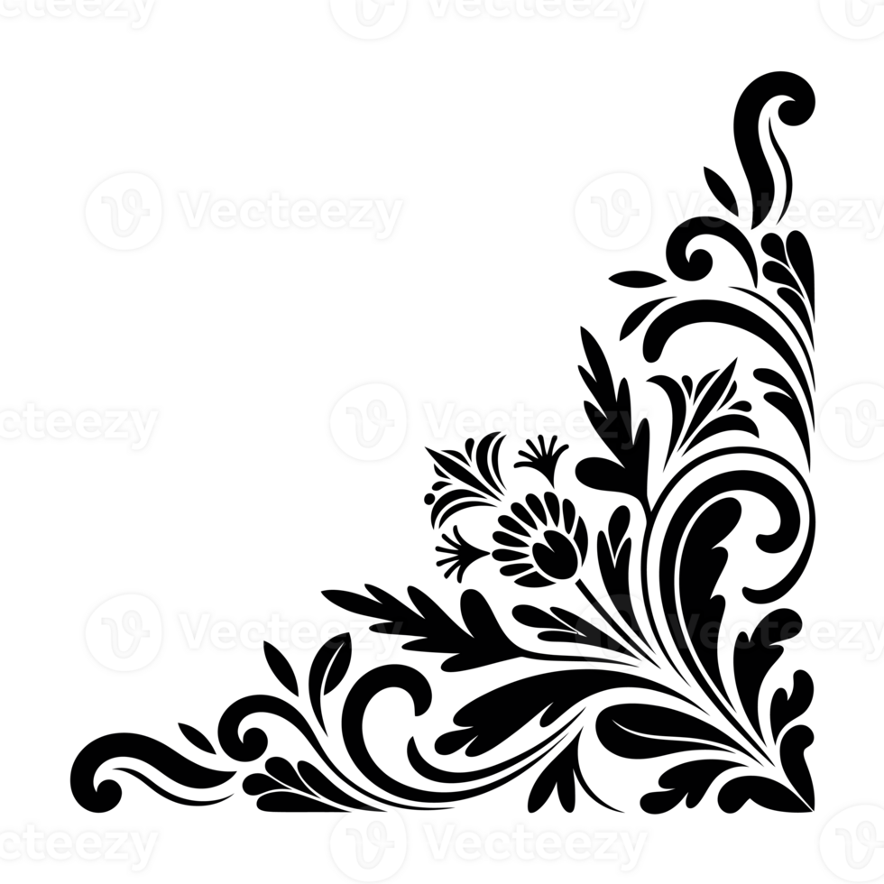 A decorative black flourish with floral elements fills the corner cutouts png