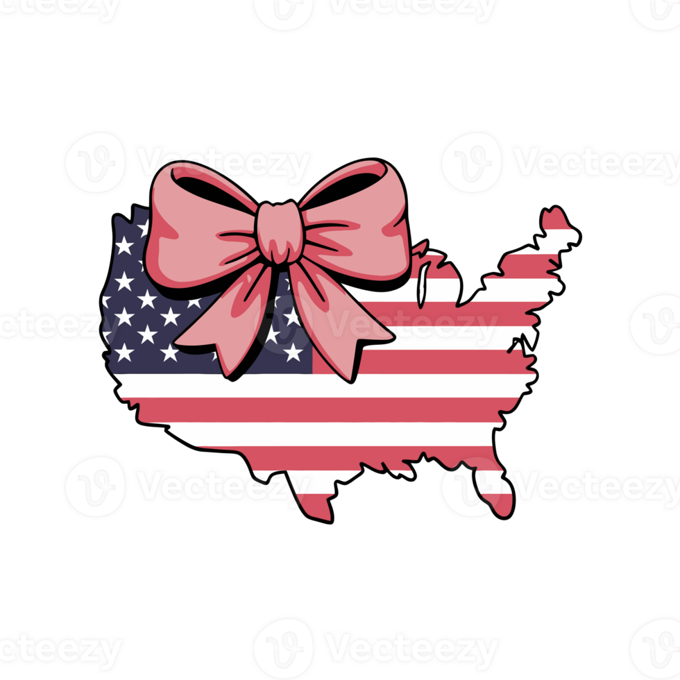 A map of the United States features a design resembling the American flag, with A large pink bow cutouts png