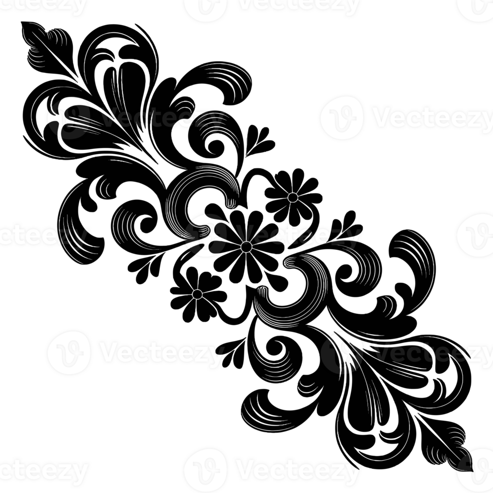 Ornate black floral patterns intricately swirl and intertwine, creating an elegant and decorative design cutouts png