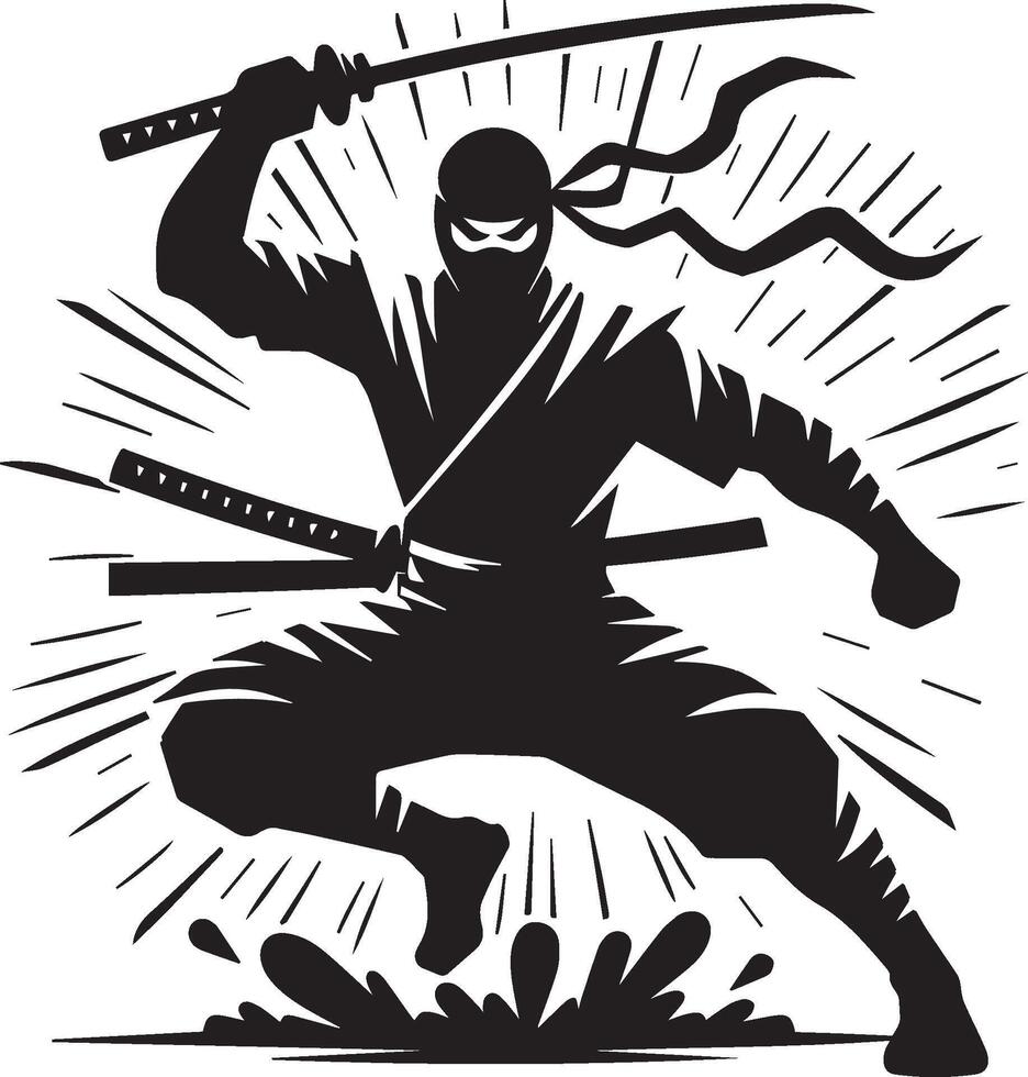 silhouette of a ninja with one swords vector