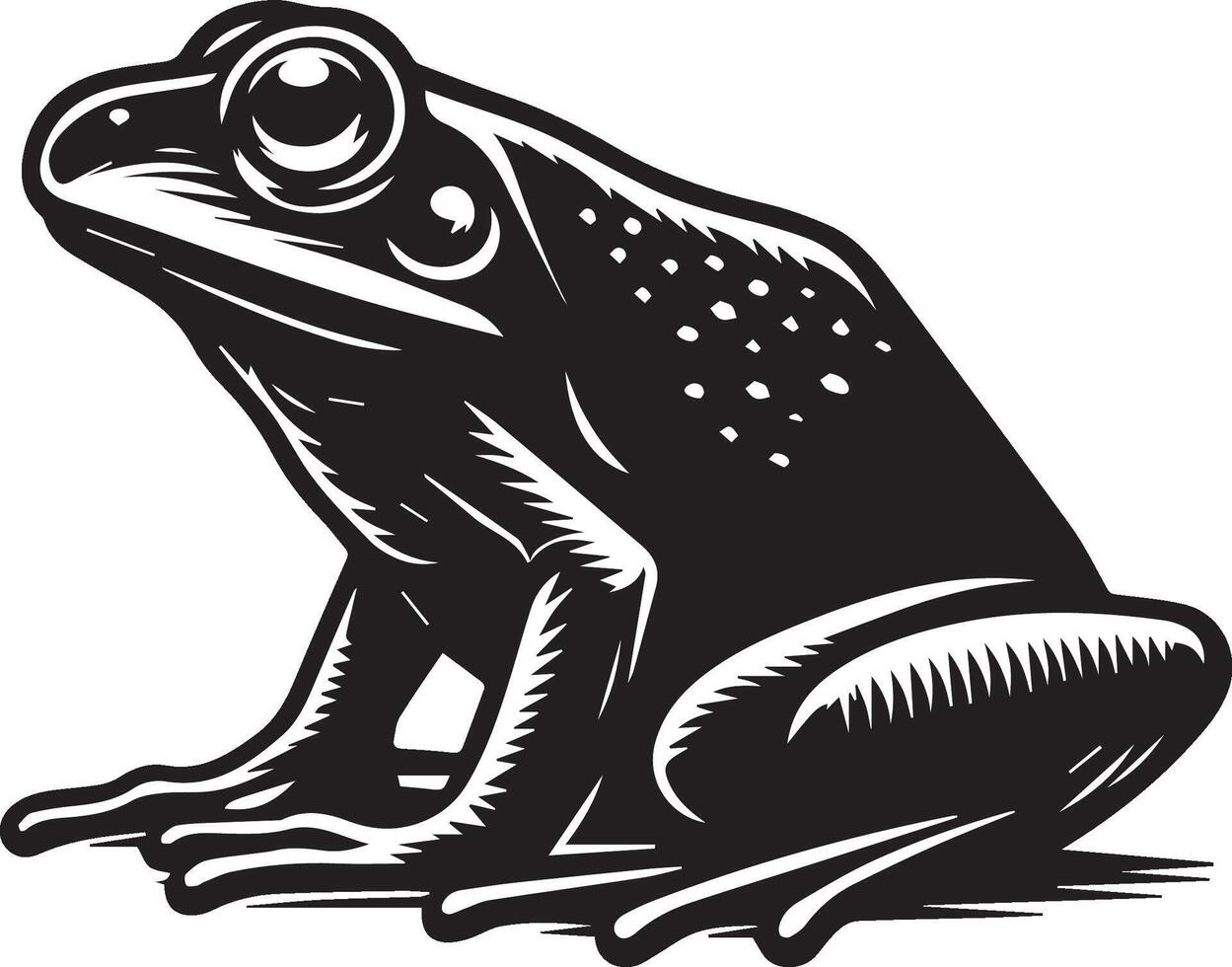 A black and white illustration of a frog silhouette vector