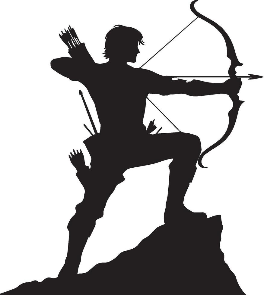 a Silhouette of archer with bow and arrow vector