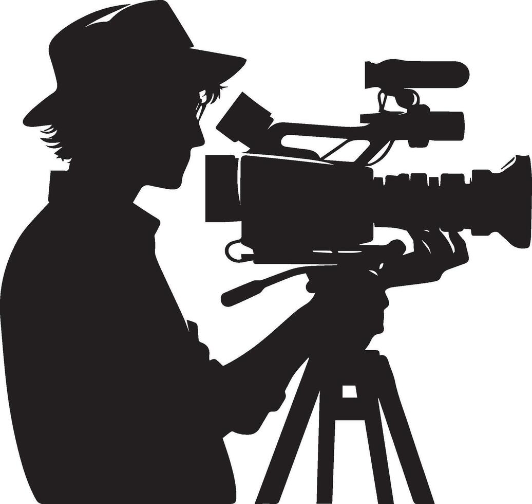 Silhouette of a man with a camera on a tripod vector