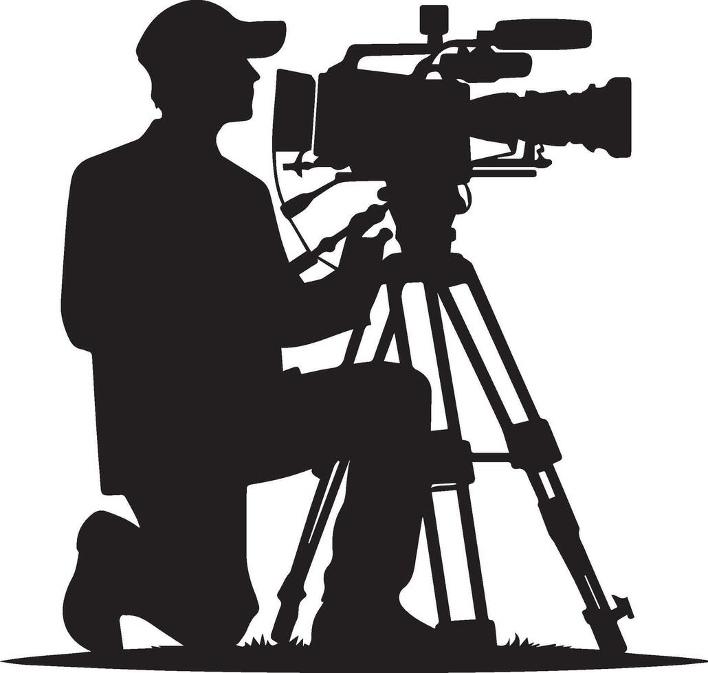A Silhouette of a man with a camera and tripod vector