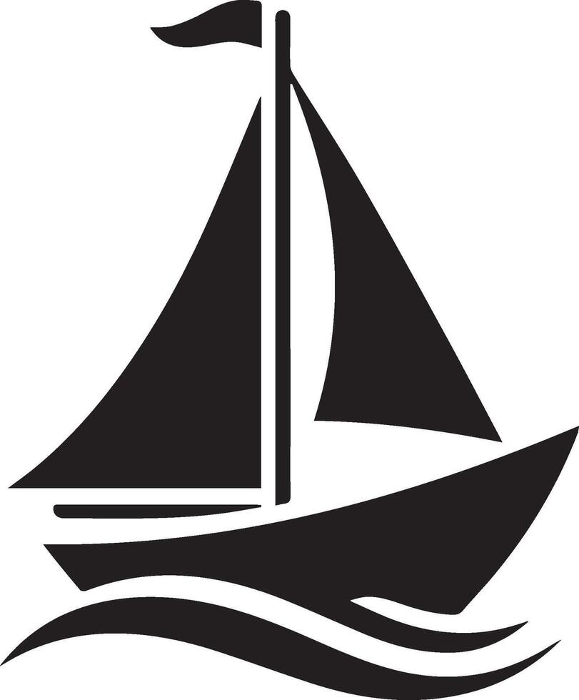 A sailboat with a flag on it is shown in black and white vector