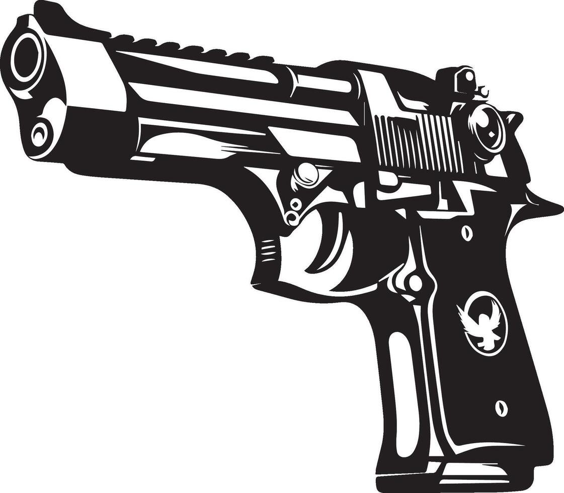 A gun is shown in black and white on a white background vector
