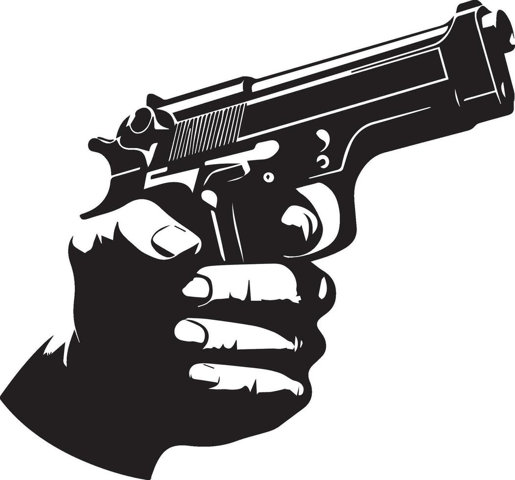 A hand holding a gun on a white background vector