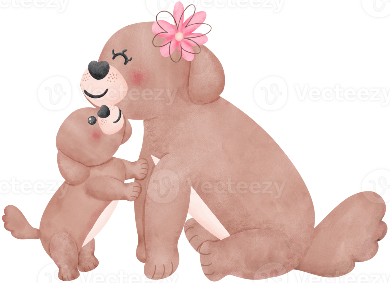 Mother's Day Puppy kisses mother's cheek in watercolor style illustration png
