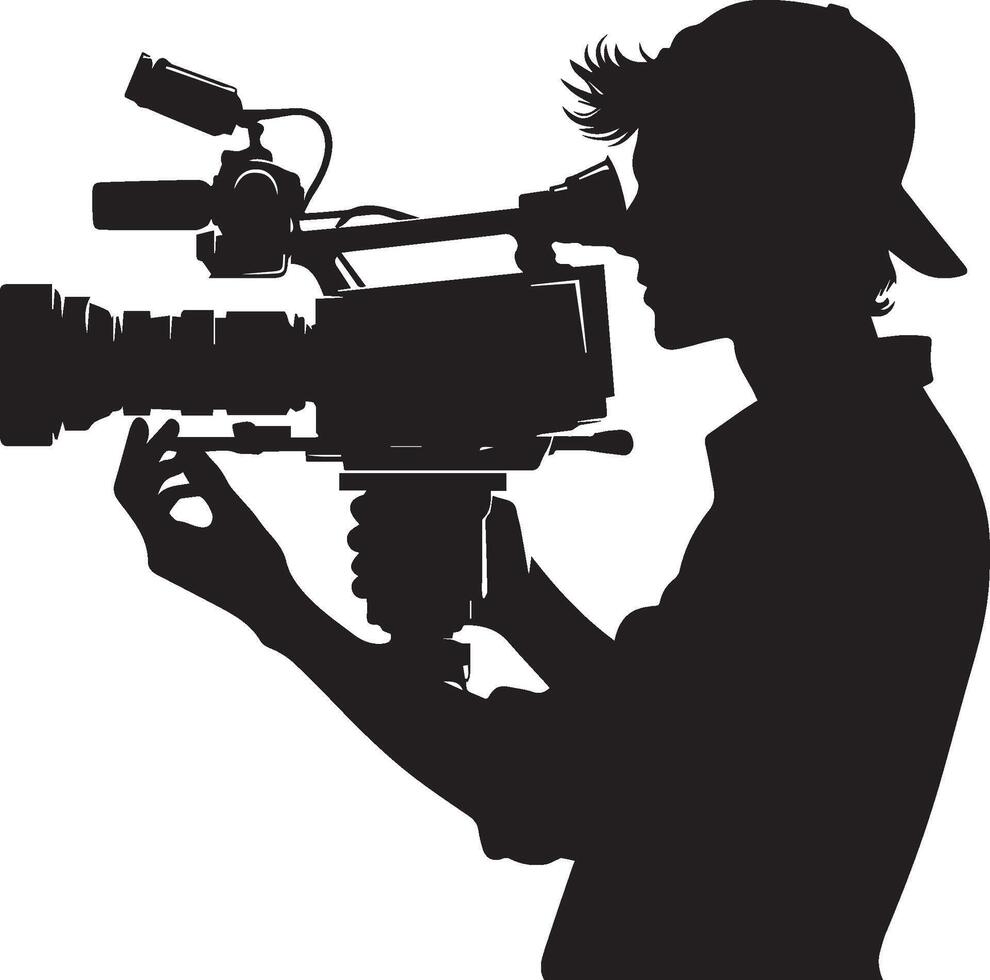 a Silhouette of a man holding a camera and holding a camera vector
