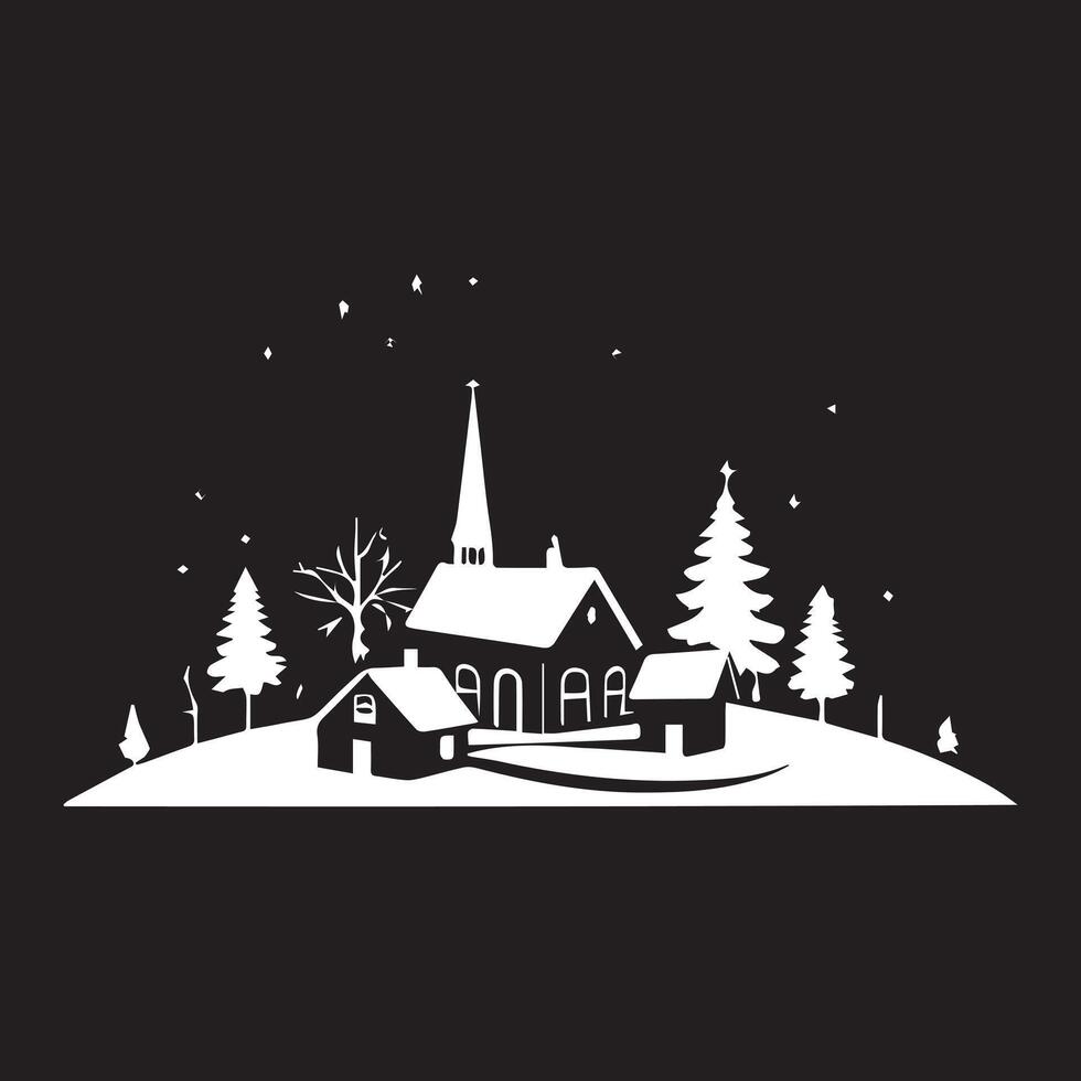 Black and white winter house silhouette design vector