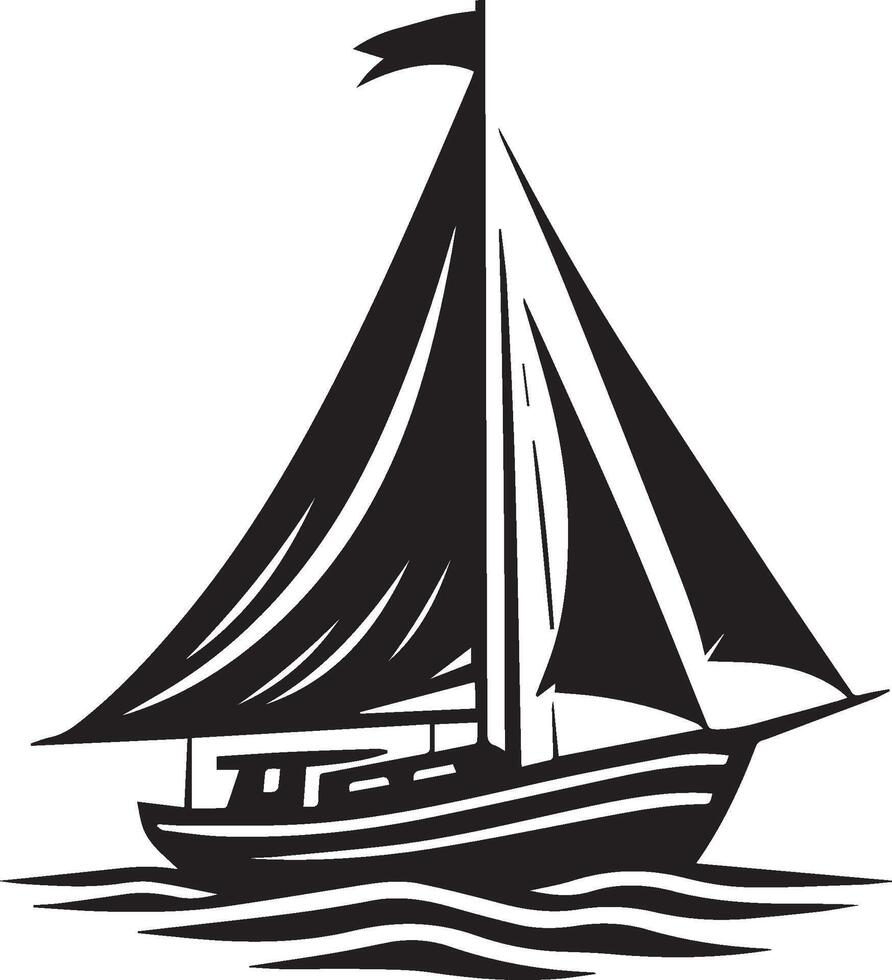 Classic sailing boat with flag in black and white vector