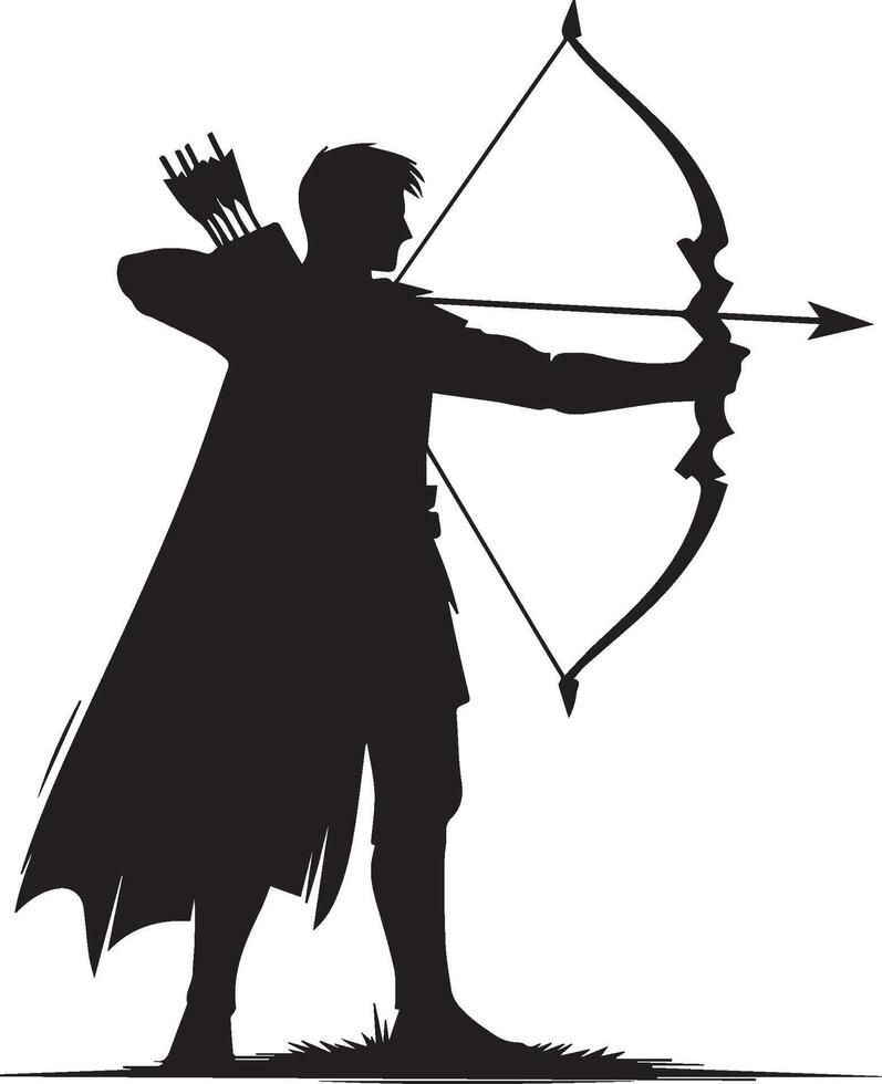 . Silhouette of archer with bow and arrow vector