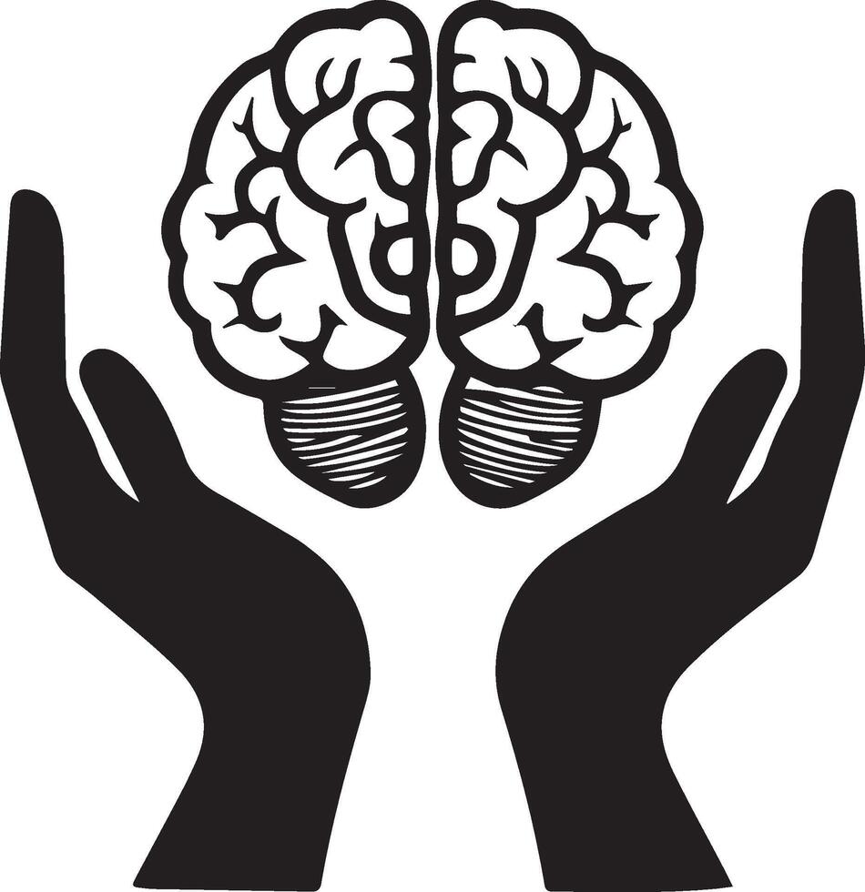 Two hands holding a brain in the shape of a human vector