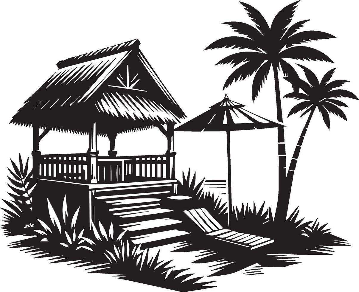 Beachfront house silhouette graphic vector