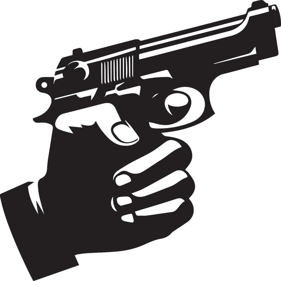 A hand holding a gun in silhouette on a white background vector