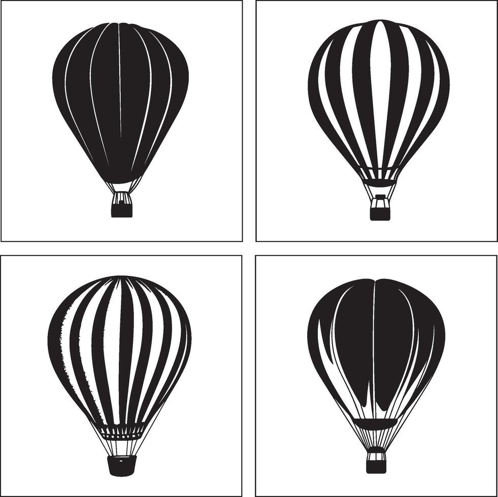 Four black and white hot air balloons in different shapes vector