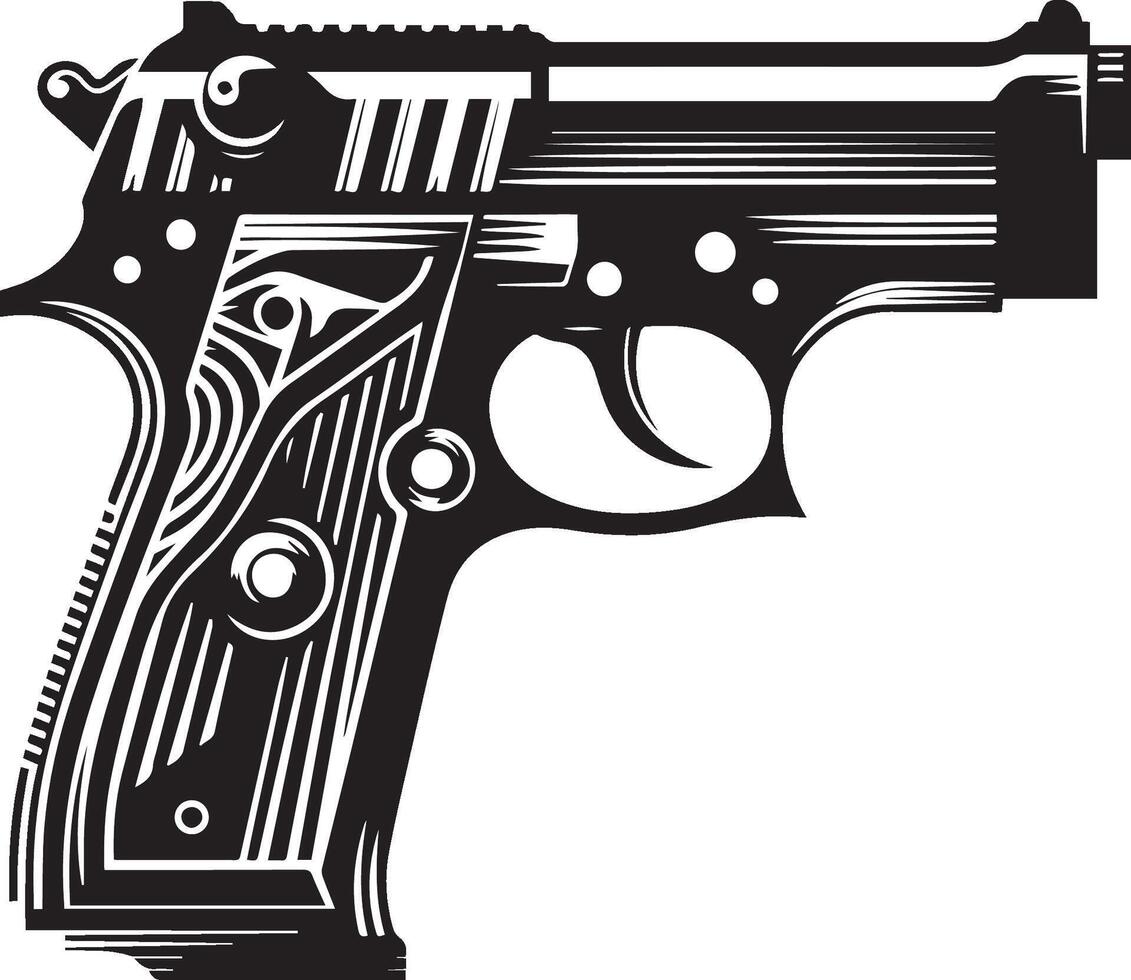A black and white silhouette of a pistol vector
