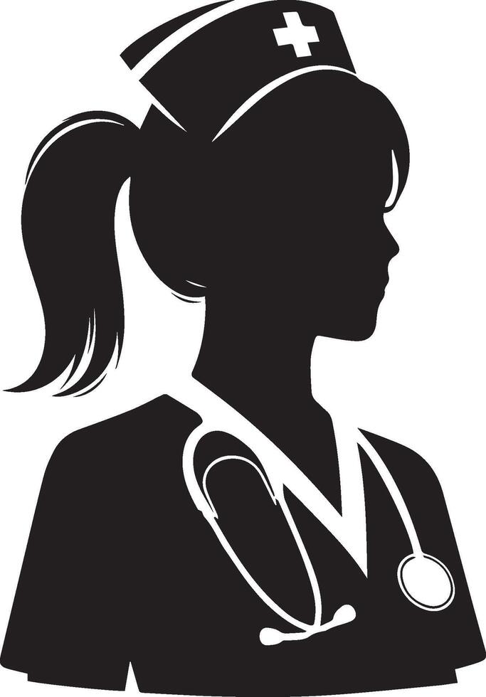 Silhouette of a nurse with a stethoscope vector