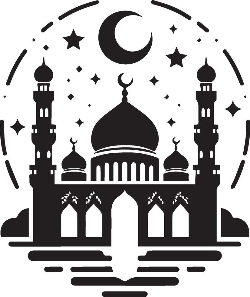 Islamic mosque ,with moon and stars illustration vector