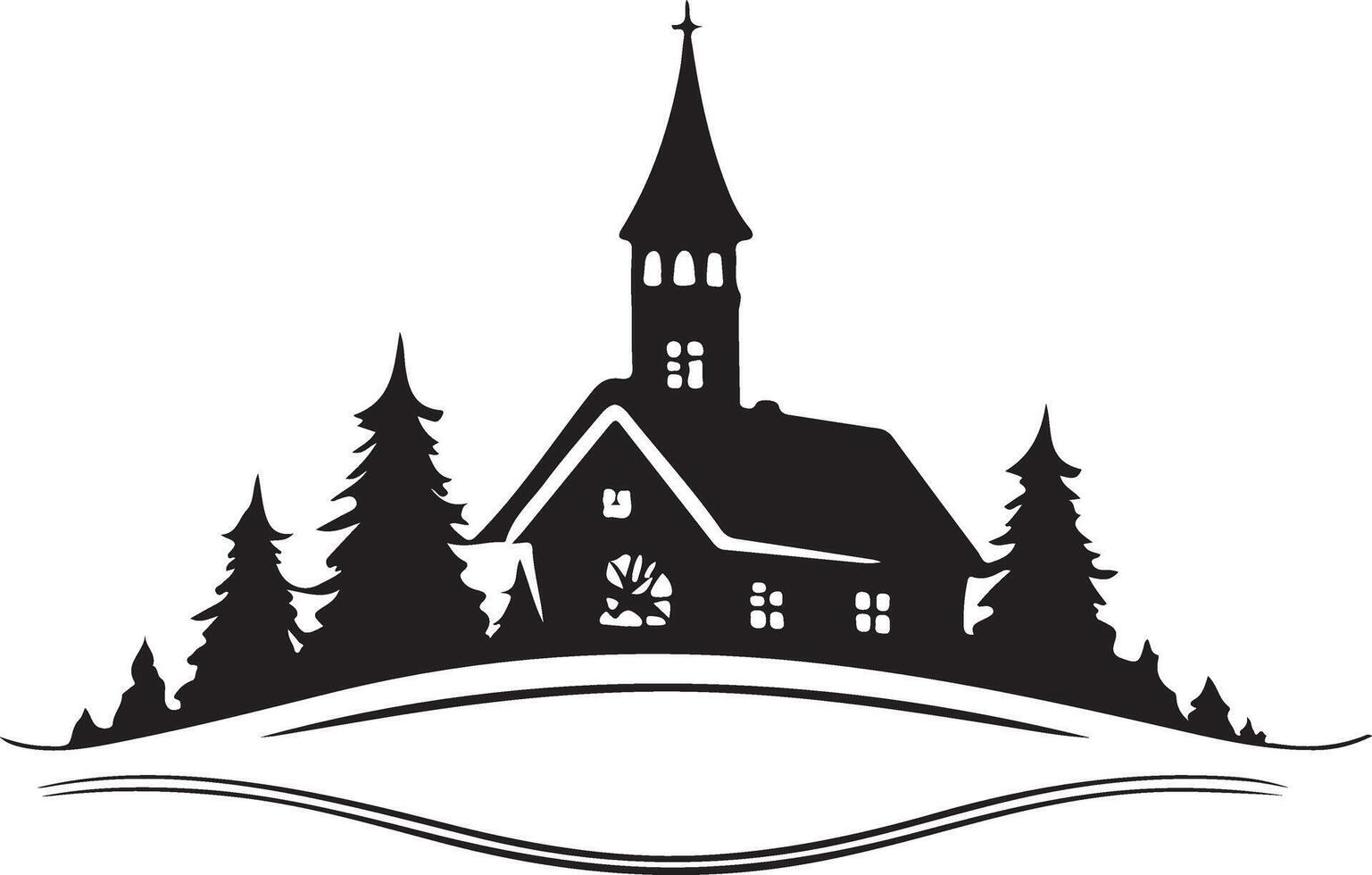 Black and white winter house silhouette vector