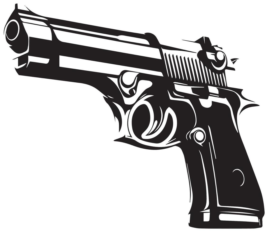 A black and white silhouette of a gun vector