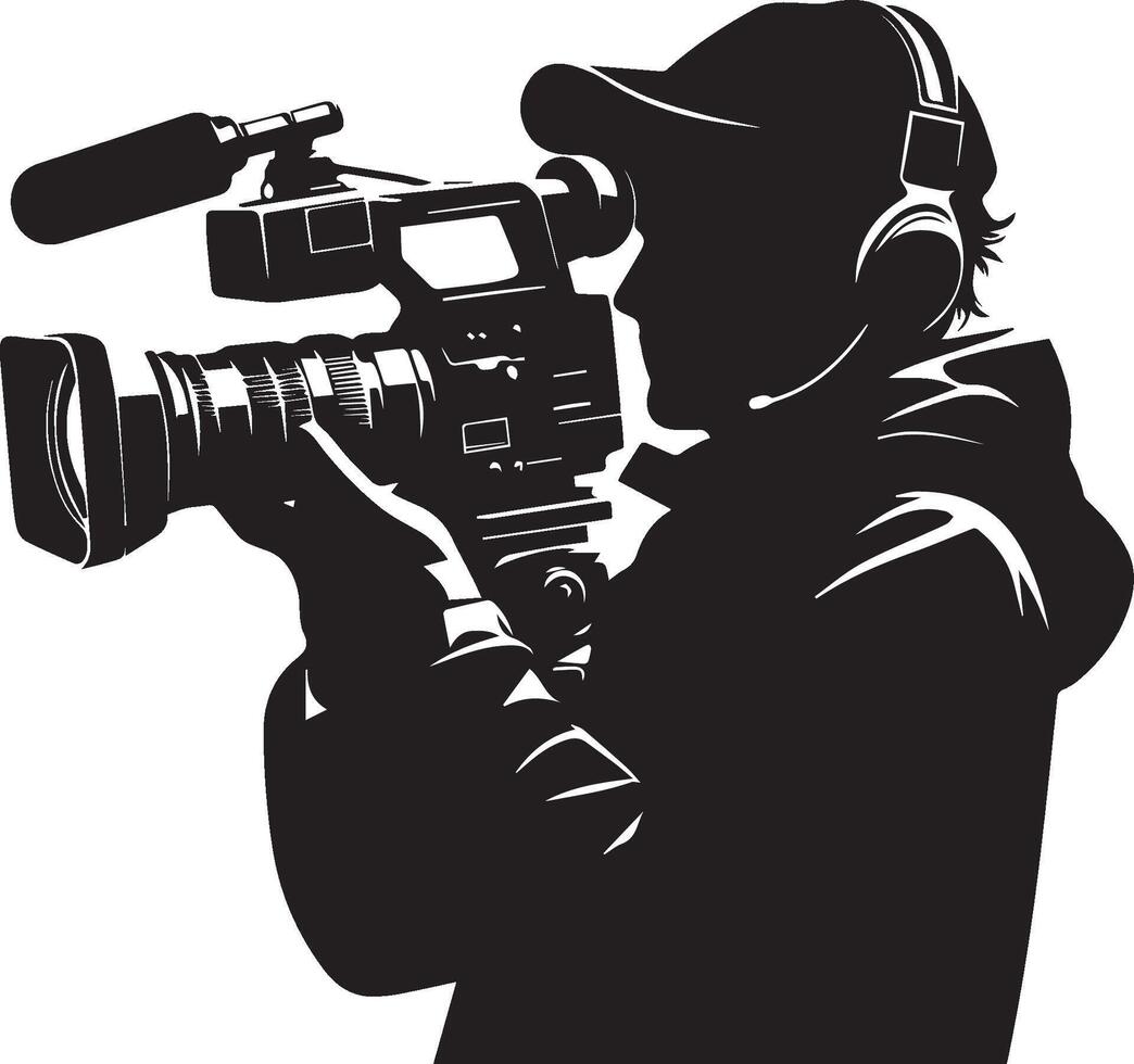 Silhouette of a man holding a camera vector