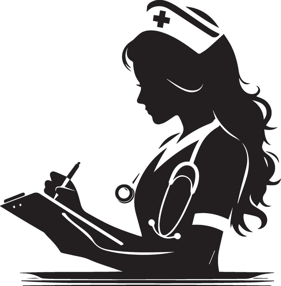 Silhouette of a nurse holding a clipboard vector