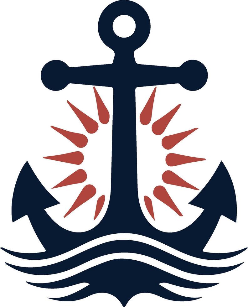 An anchor with a sun in the background vector
