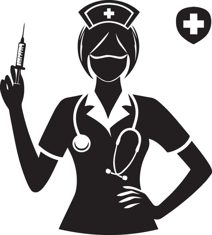 A Silhouette of a nurse holding a syringe vector