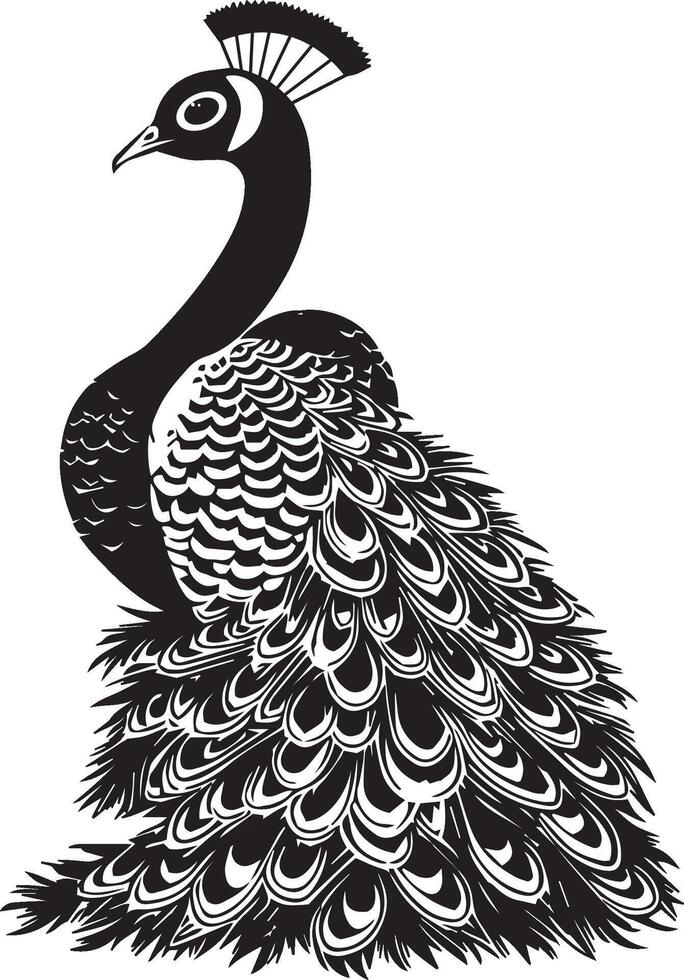 Black and white peacock silhouette illustration vector
