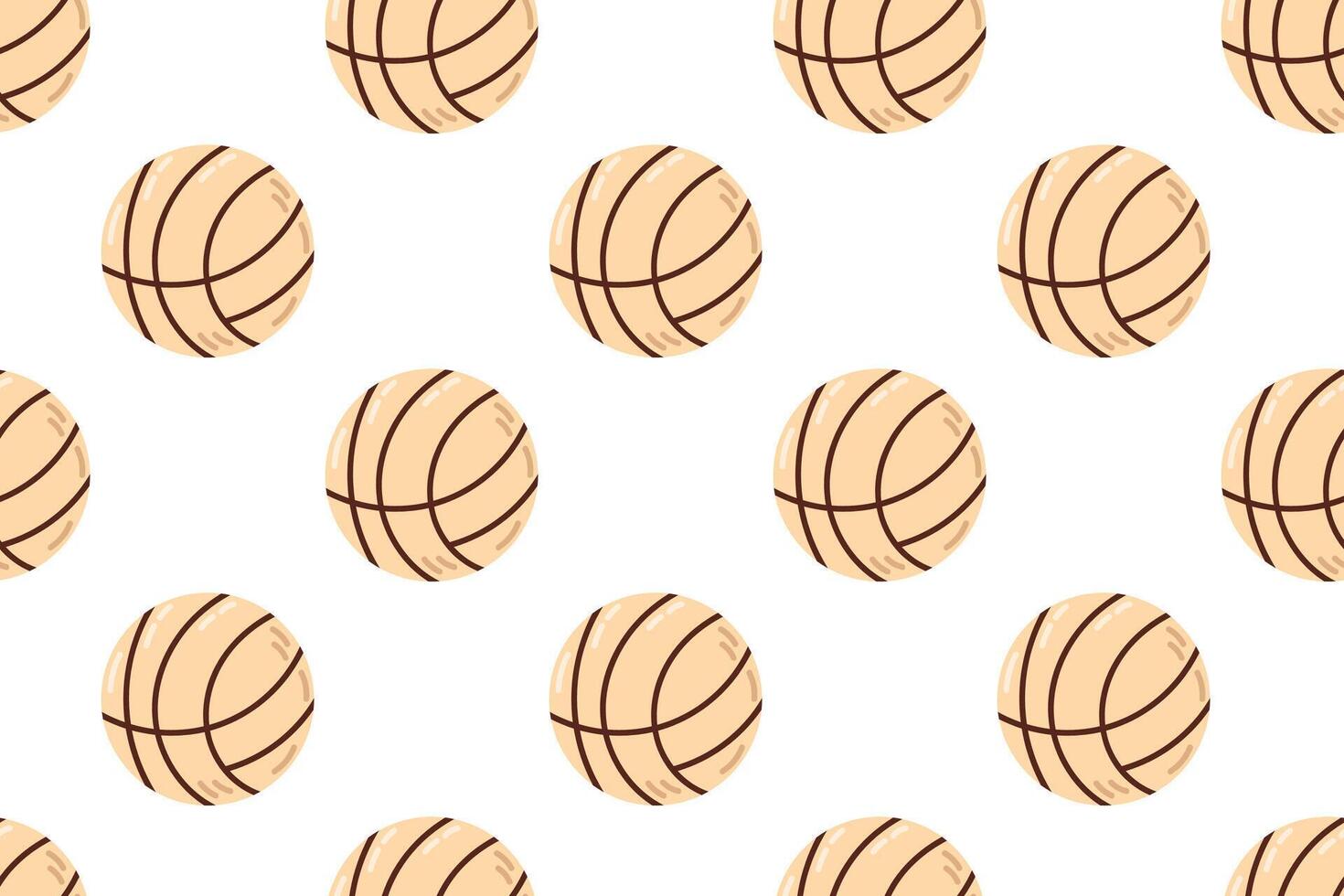 Seamless background pattern of beige volleyballs in flat cartoon style on white vector