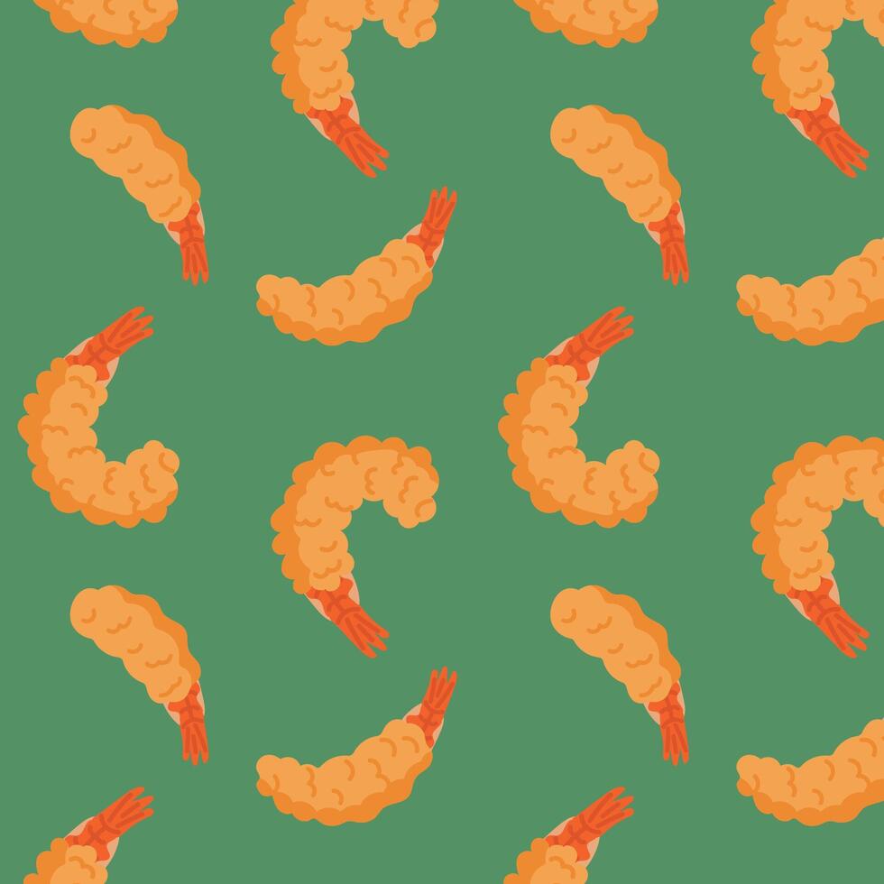 Seamless pattern with shrimp tempura. Perfect for Japanese food designs, packaging, textiles, or restaurant branding. vector