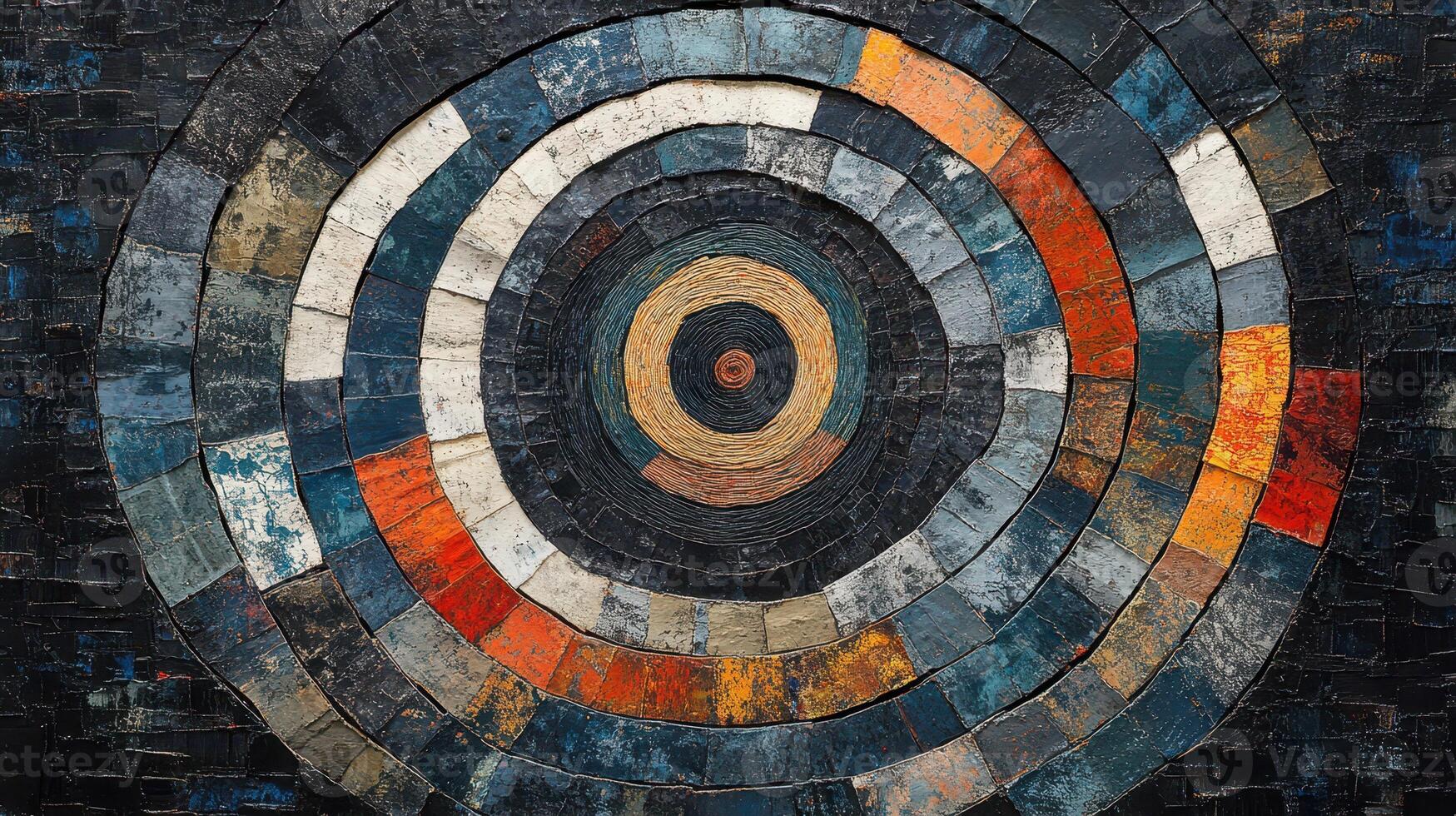 Colorful concentric circles, wood texture, abstract art, background design, website photo