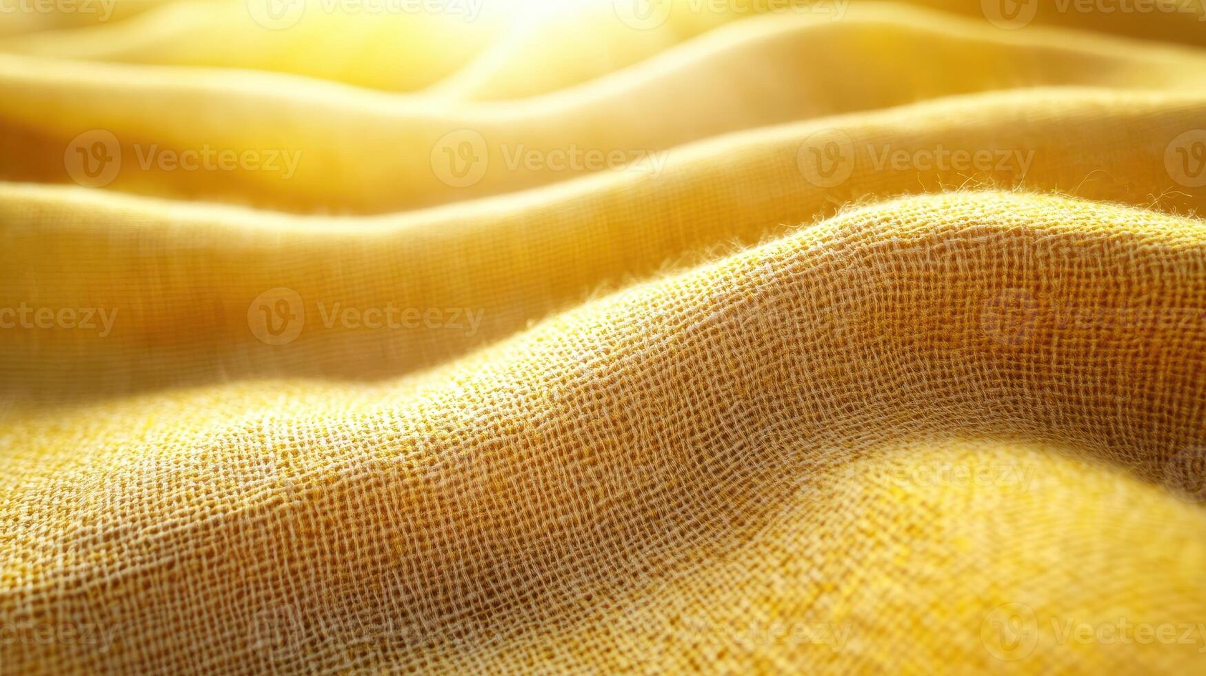Golden fabric texture, sunlight, soft waves, background blur, textile design photo