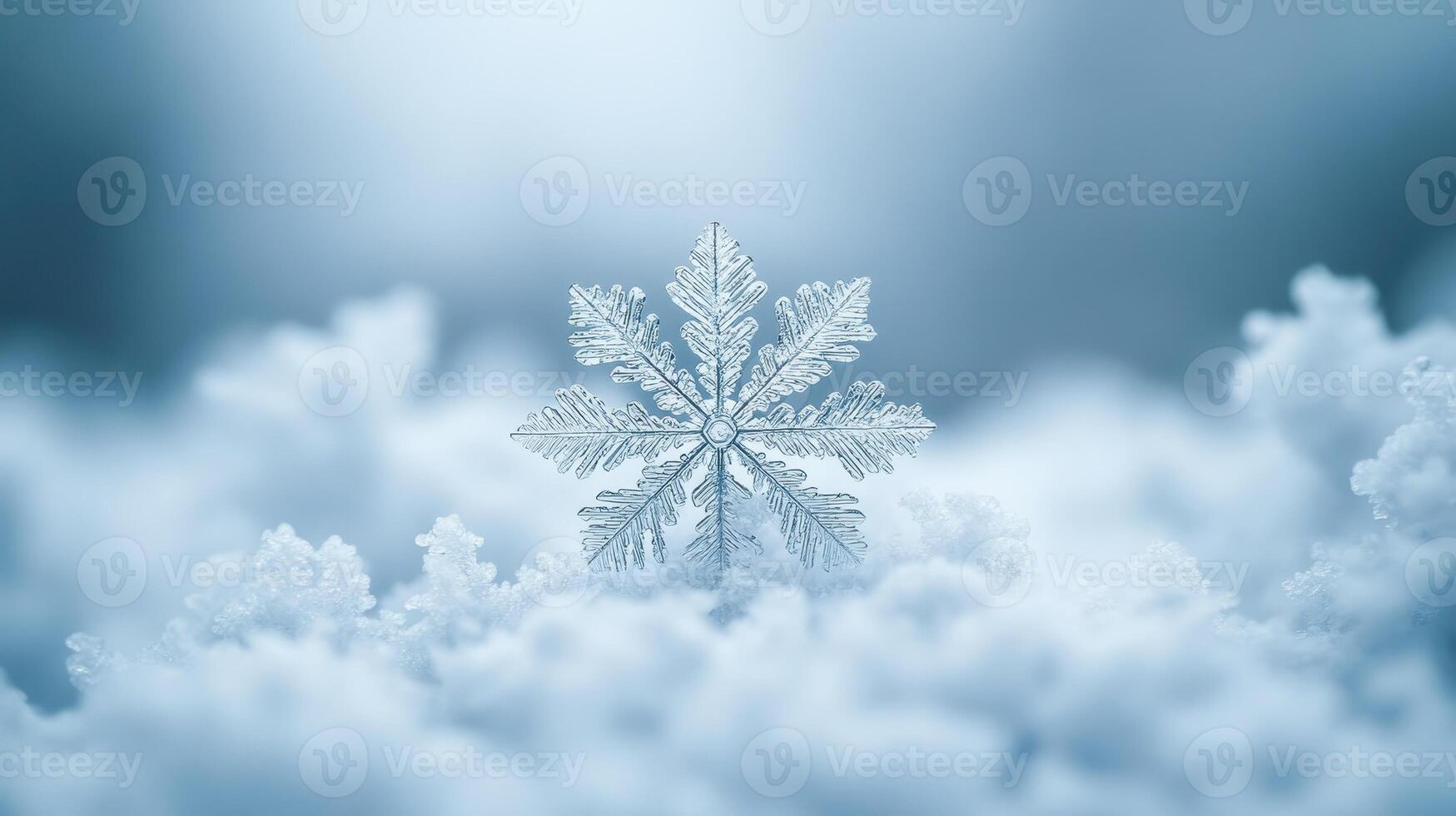 Single snowflake in snow, winter scene, holiday card photo