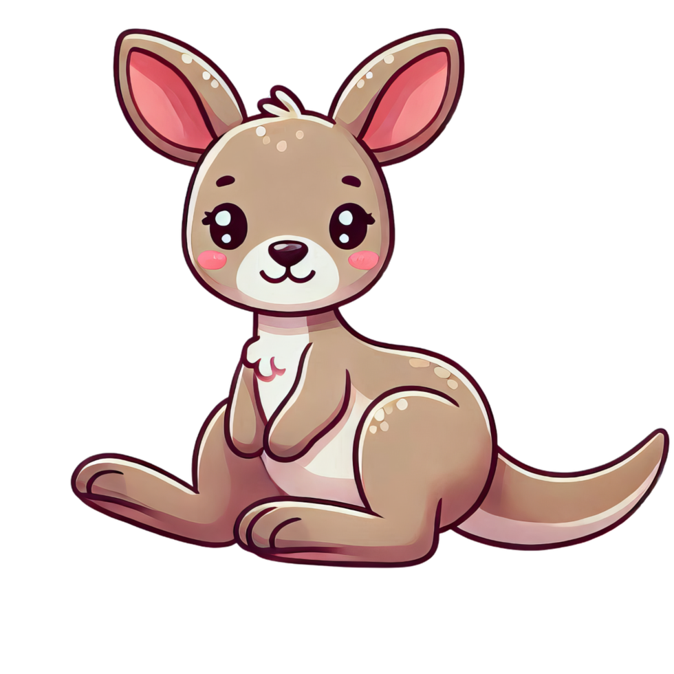 Illustration of a cartoon kangaroo with big eyes and pink cheeks sitting down isolated png