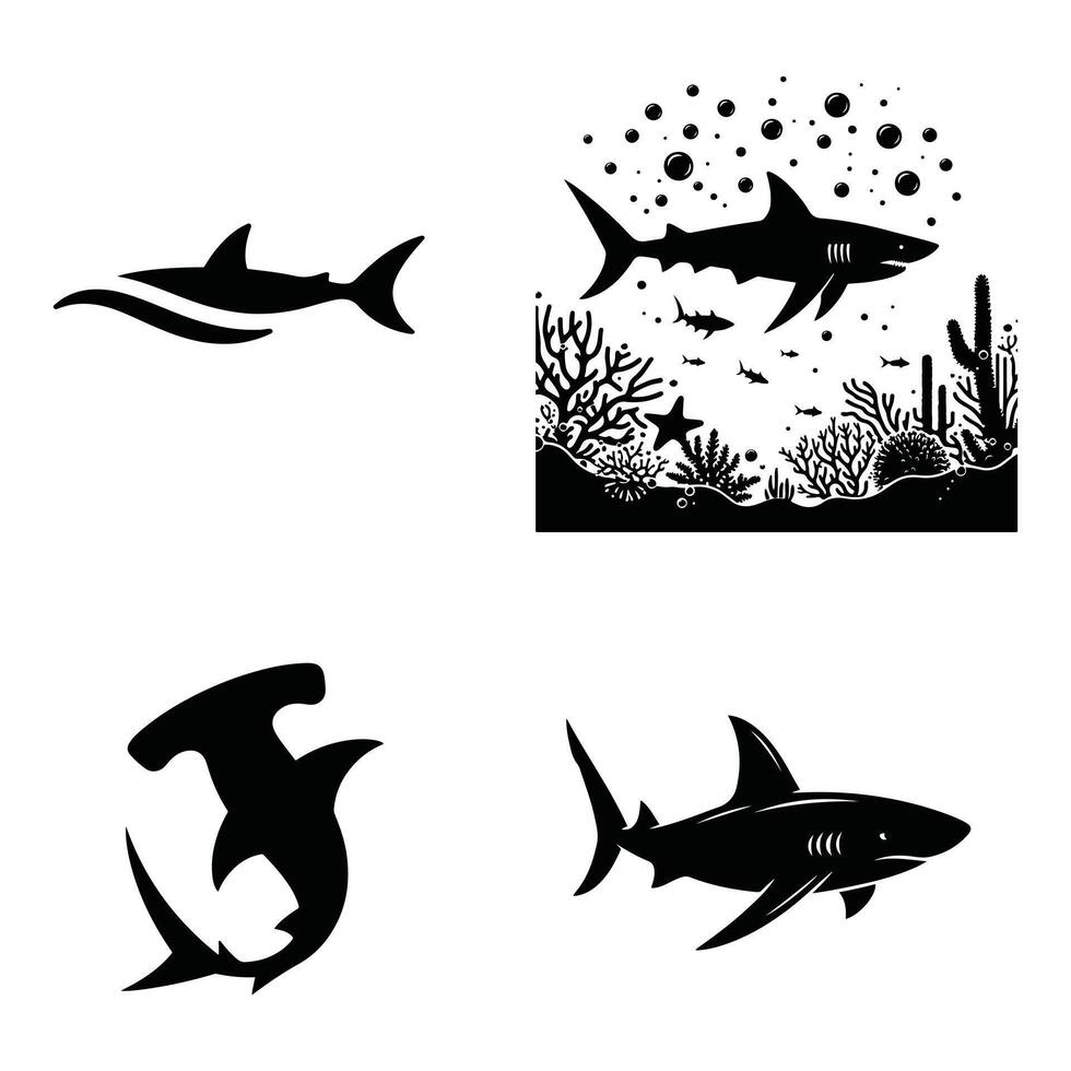 Scary Shark Silhouette with Fin Above Water vector