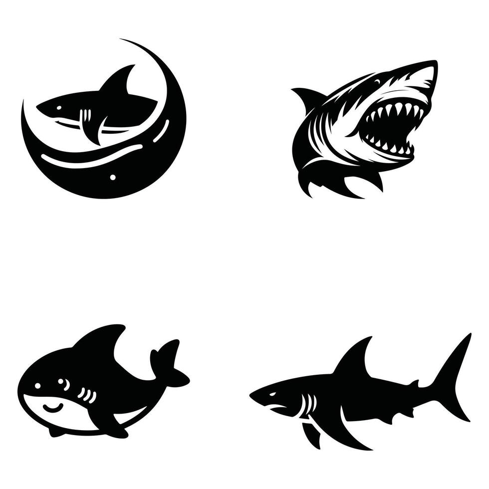 Underwater Shark Scene in Silhouette Style vector