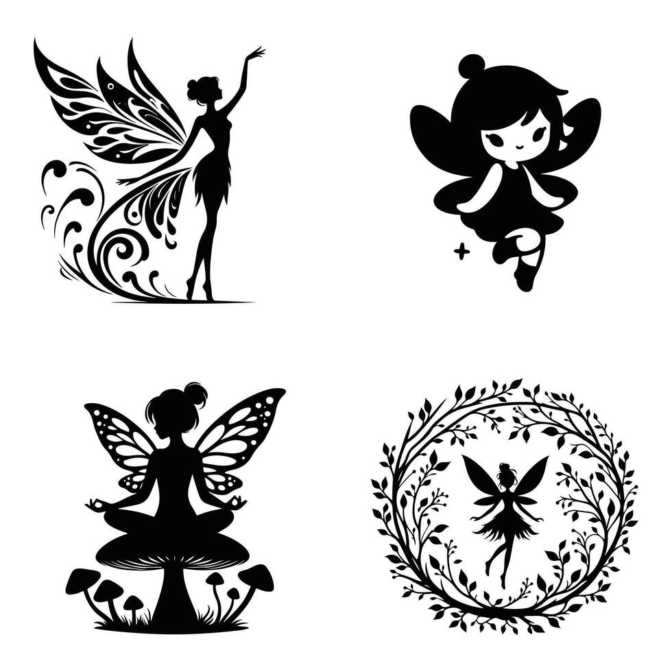 Fairy Goddess Silhouette in Enchanted Pose vector