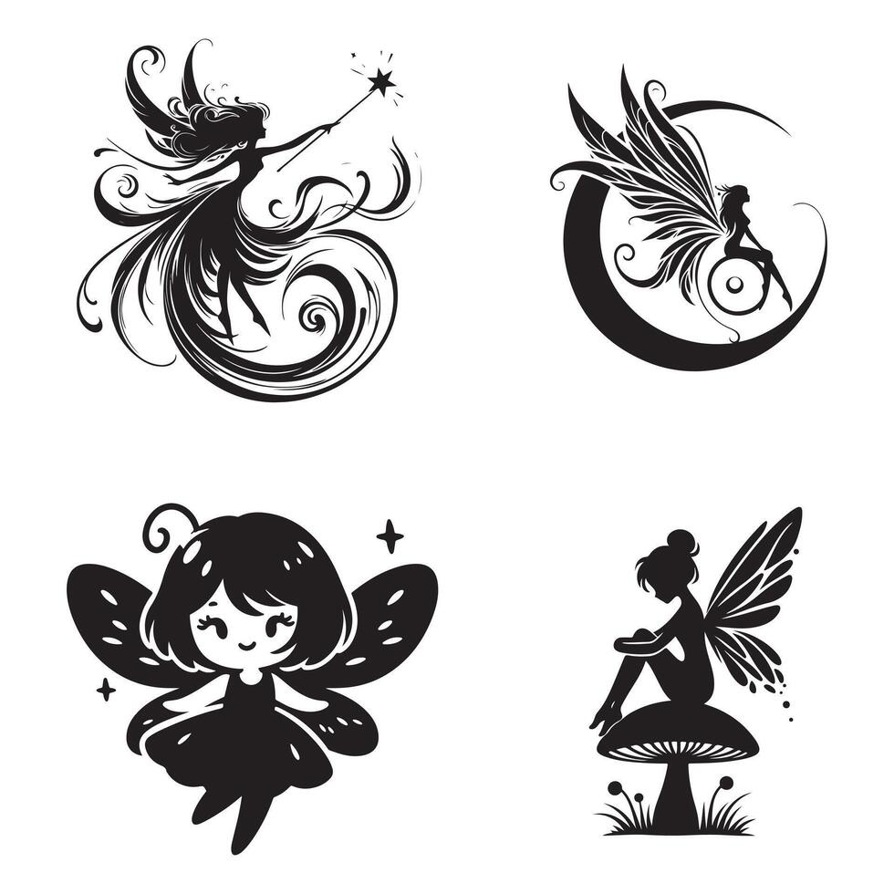 Celestial Fairy Spirit in Silhouette Style vector