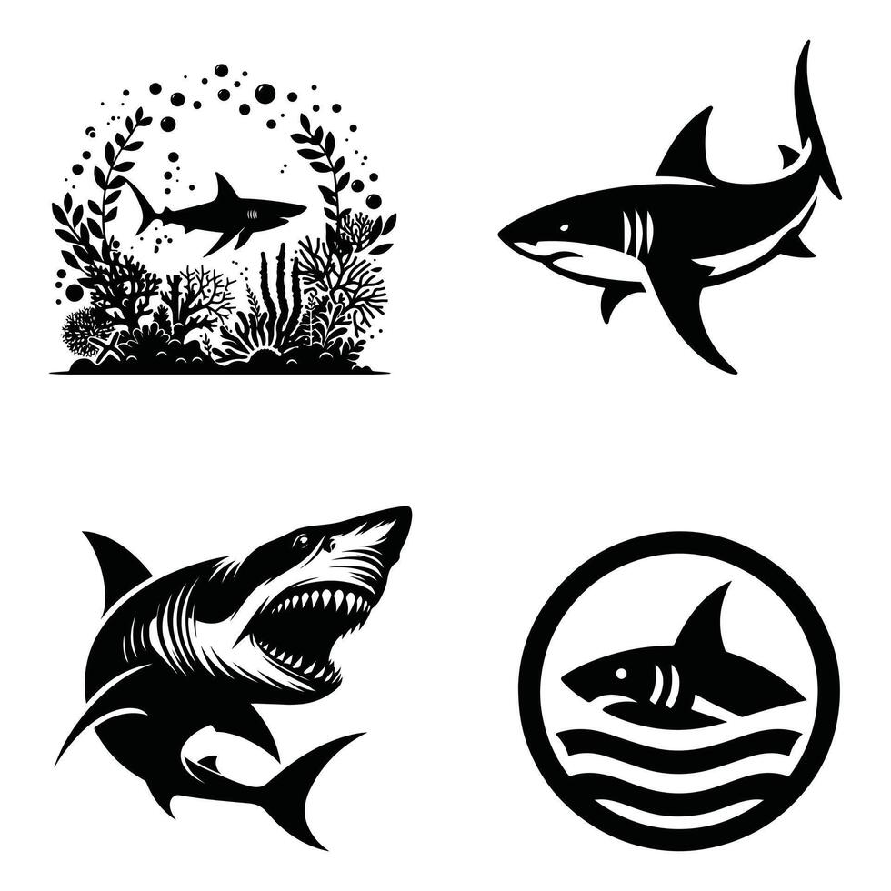 Shark Side View Silhouette in Black vector