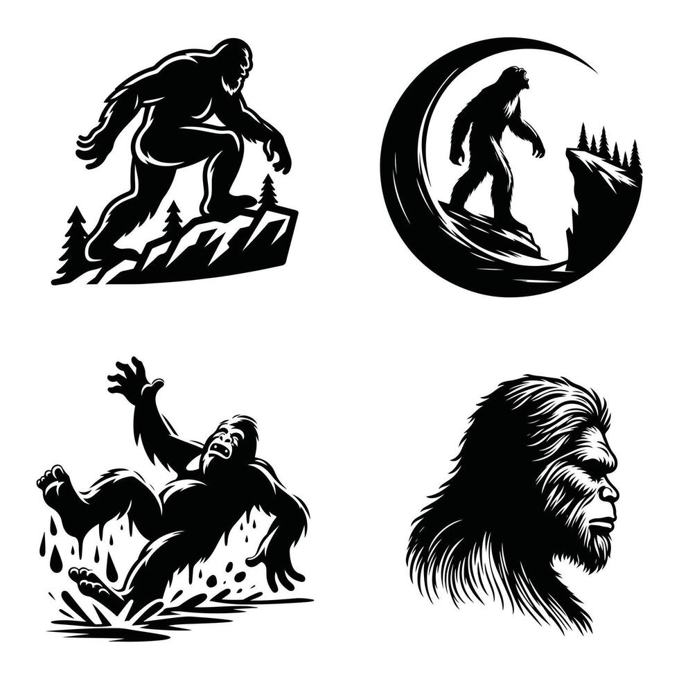 Legendary Bigfoot Silhouette in Forest Wilderness vector