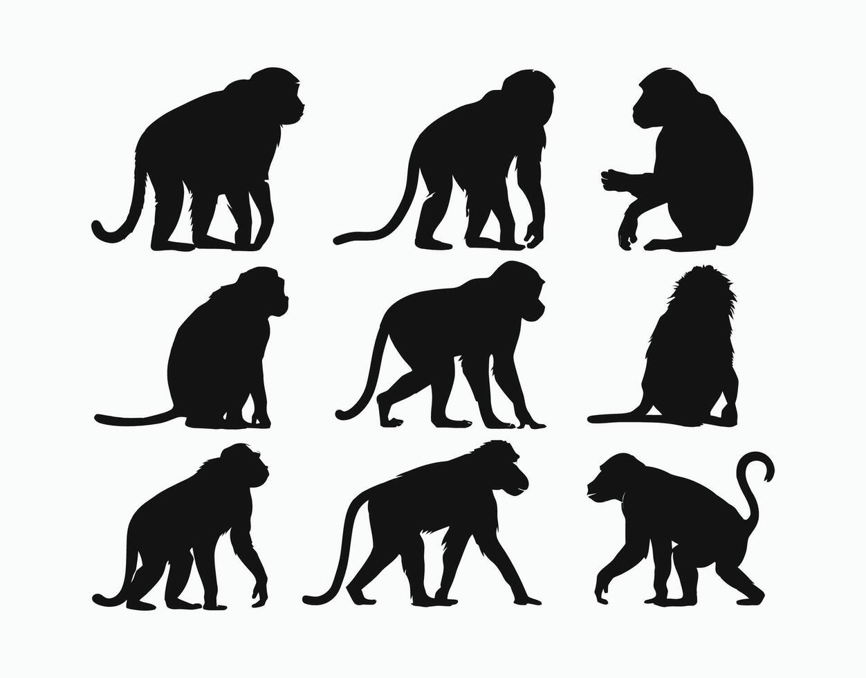 Simple Baboon Silhouettes EPS Template vector