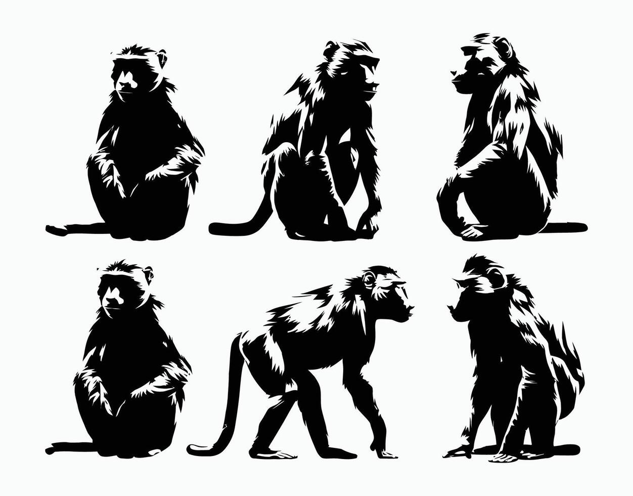 Elegant Baboon Silhouette Collection Template Illustration vector