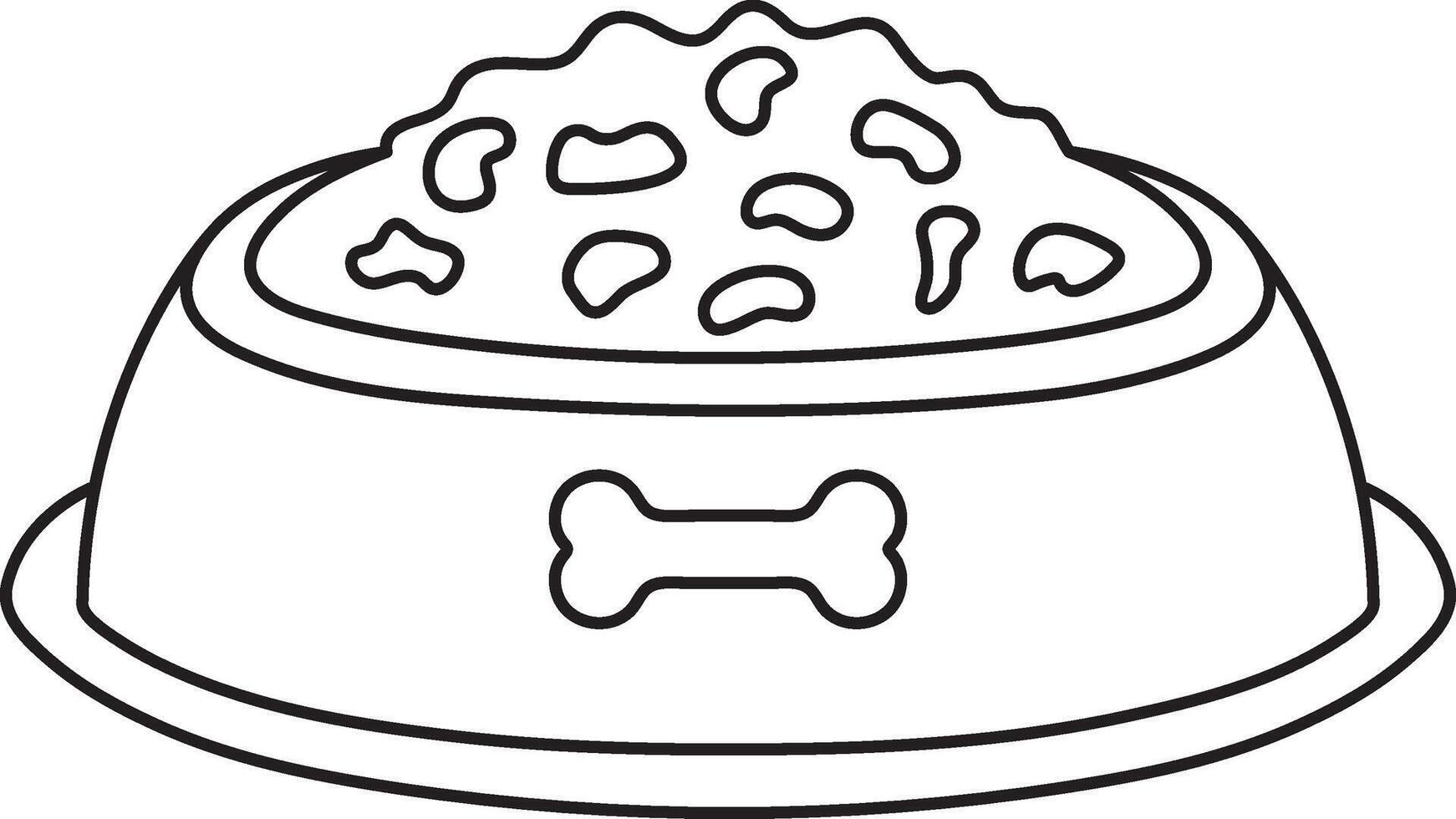 illustration of a full bowl of dry pet food, bone drawing, simple linear icons, doodle and sketch style, hand-drawn, isolated on a white background vector