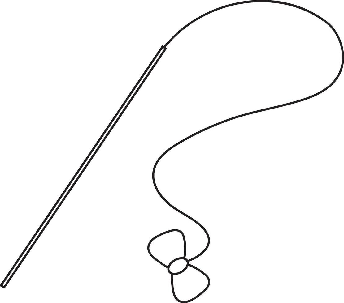 illustration of a cat toy, a stick with a long rope and a small bow, simple linear icons, doodle and sketch style, hand-drawn, isolated on a white background vector