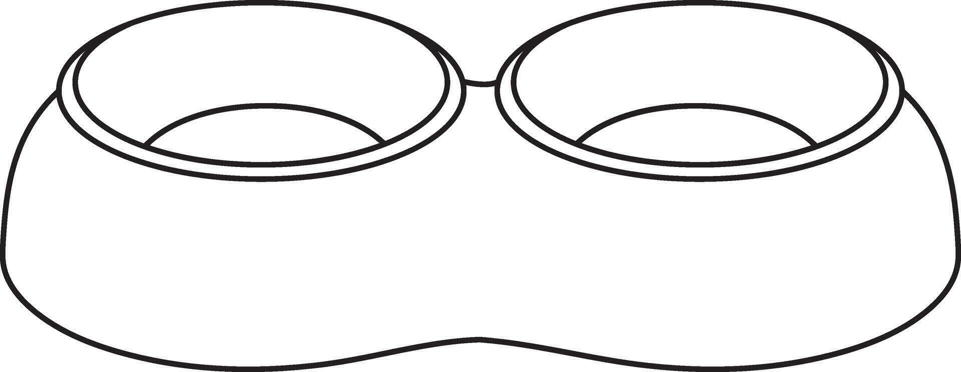 illustration of an empty double pet food bowl, two cups, simple linear icons, doodle and sketch style, hand-drawn, isolated on a white background vector